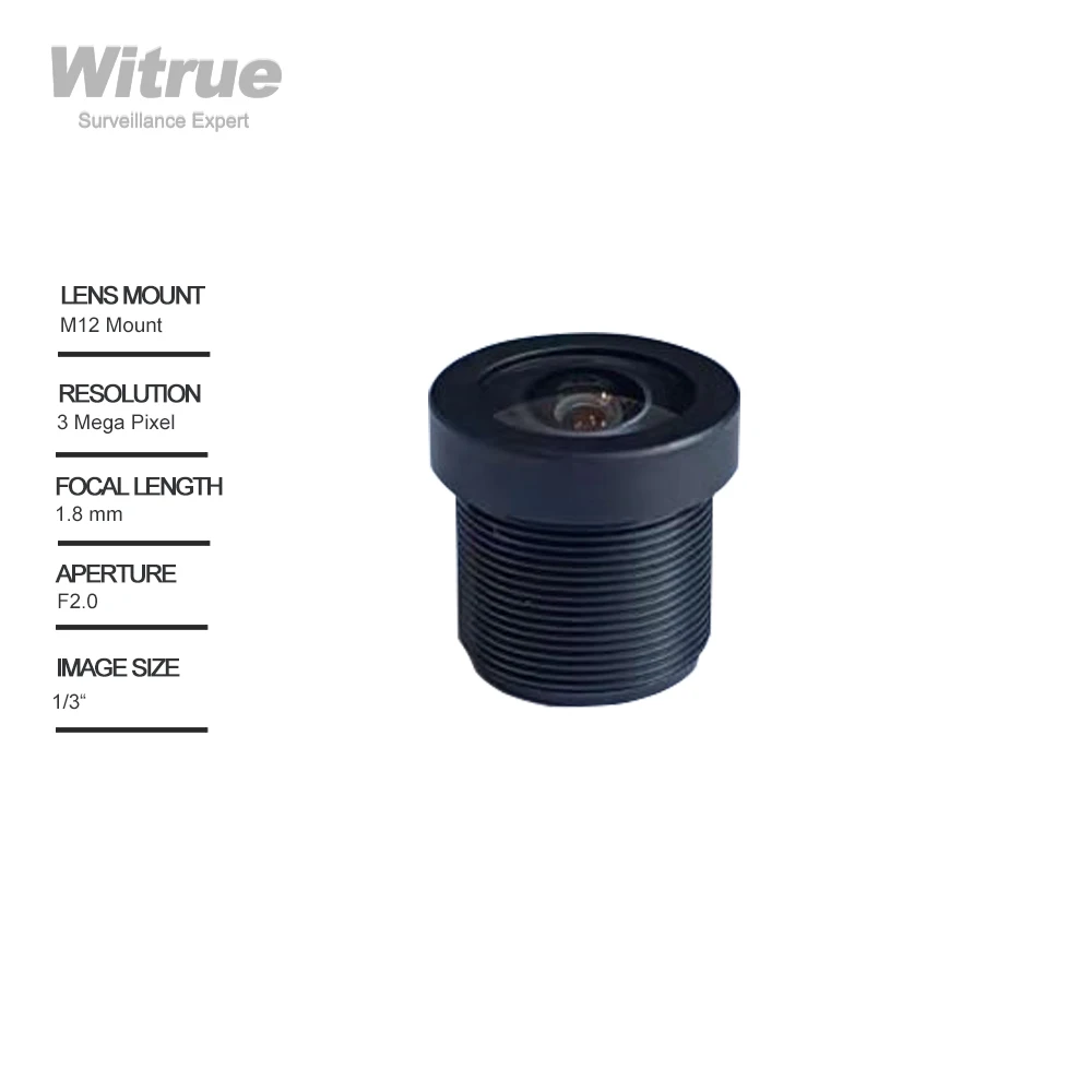 Witrue Fisheye CCTV Lens 1.8MM Wide View Angle 170 Degree HD 3MP M12 Mount F2.0 1/3" for Surveillance Security Camera