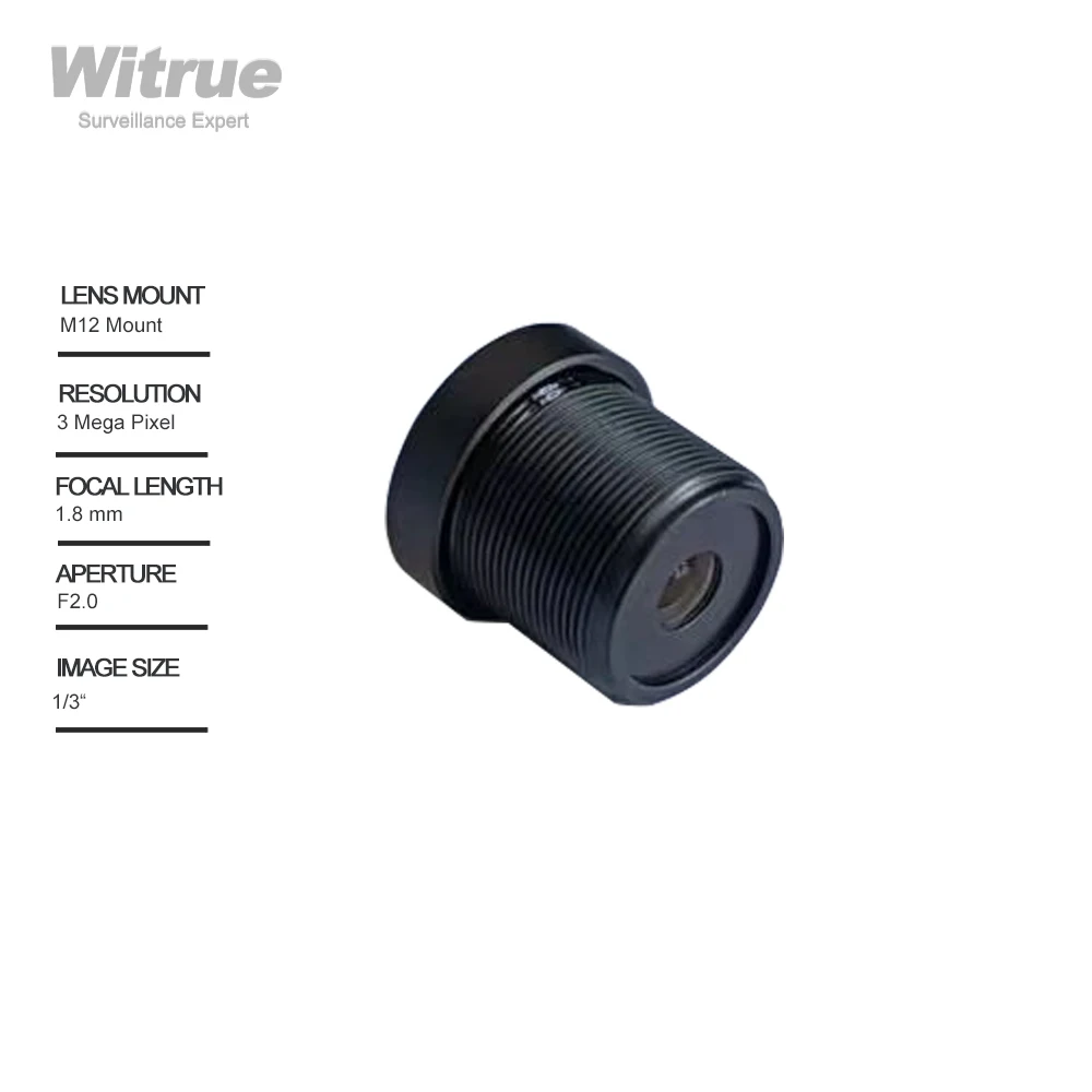 Witrue Fisheye CCTV Lens 1.8MM Wide View Angle 170 Degree HD 3MP M12 Mount F2.0 1/3" for Surveillance Security Camera