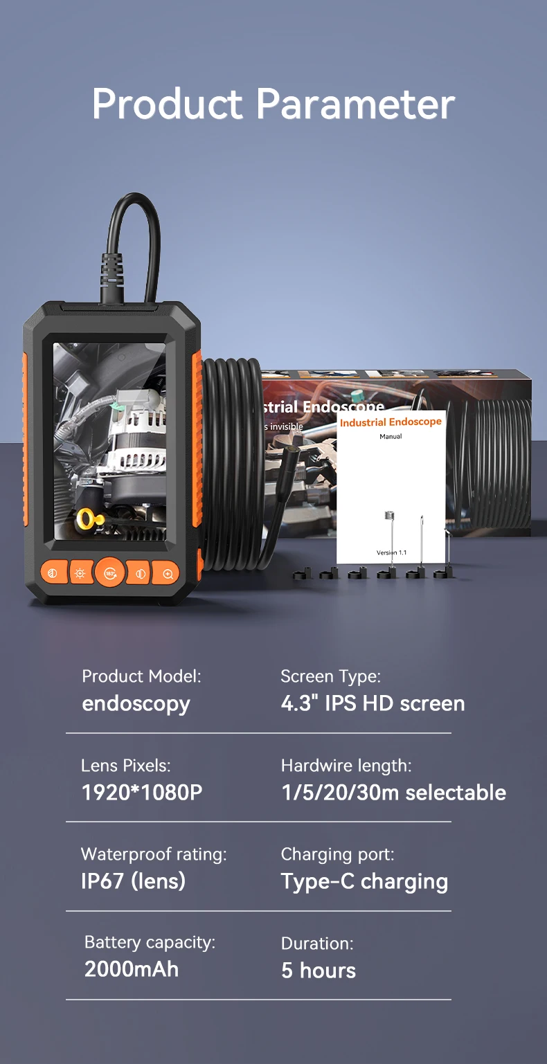 KERUI 10/20/30M Industrial Endoscope Camera 4.3 "Single Dual Lens HD 1080P Car Inspection Borescope IP67 Waterproof Sewer Camera