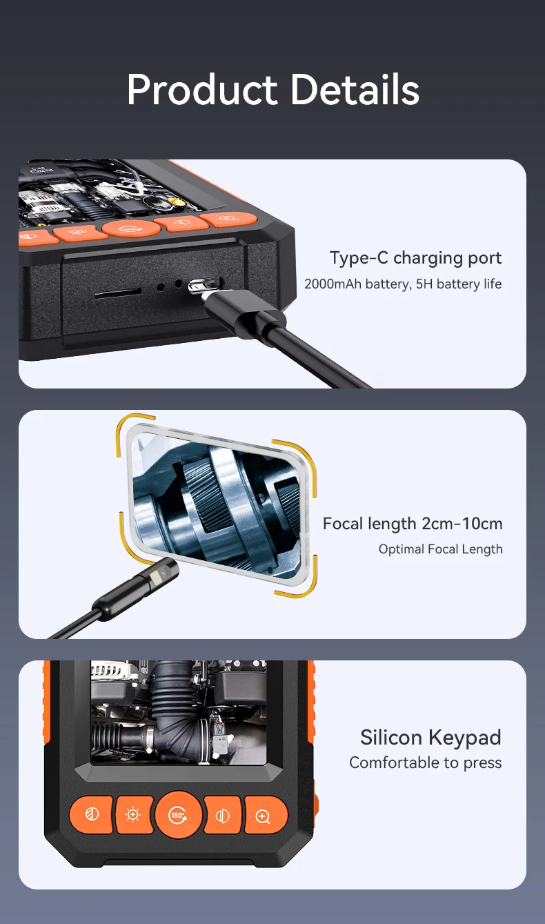 KERUI 10/20/30M Industrial Endoscope Camera 4.3 "Single Dual Lens HD 1080P Car Inspection Borescope IP67 Waterproof Sewer Camera