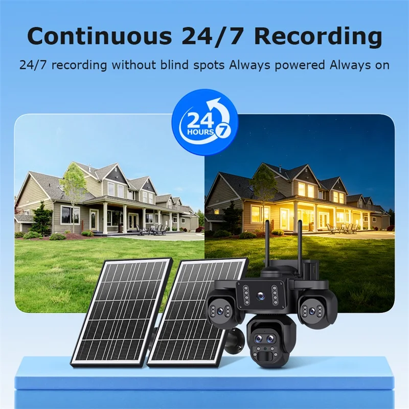 SHIWOJIA 20MP 10X ZOOM Camara Solar 4G SIM 5 Lens 4 Screens Security Protection 360° Auto Tracking Home Surveillance Systems