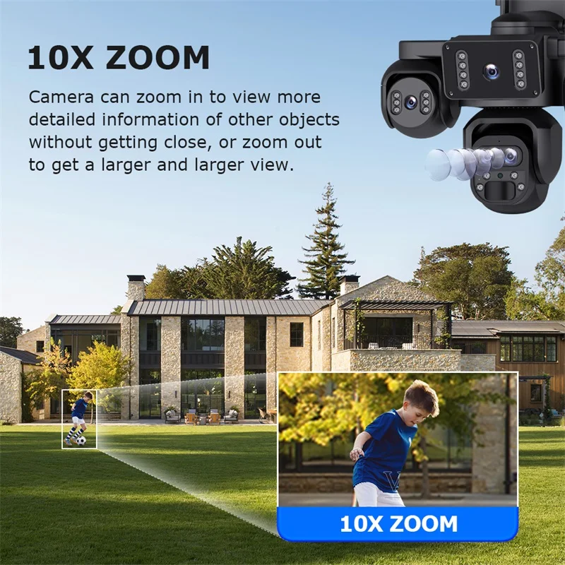 SHIWOJIA 20MP 10X ZOOM Camara Solar 4G SIM 5 Lens 4 Screens Security Protection 360° Auto Tracking Home Surveillance Systems