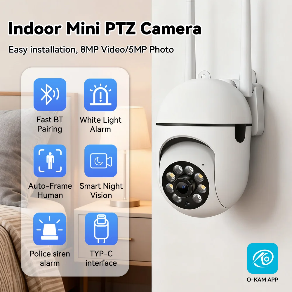 2.4G 8MP Cameras Wifi Video Surveillance IP Indoor Security Protection Monitor 5.0X Zoom Home Wireless Track Alarm O-Kam Pro