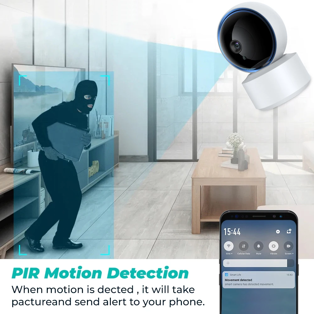 Tuya 5MP WiFi IP Camera Baby Monitor 360° PTZ Motion Detection 2 Way Audio Night Vision Supports TCP/IP/ONVIF Private Protocol