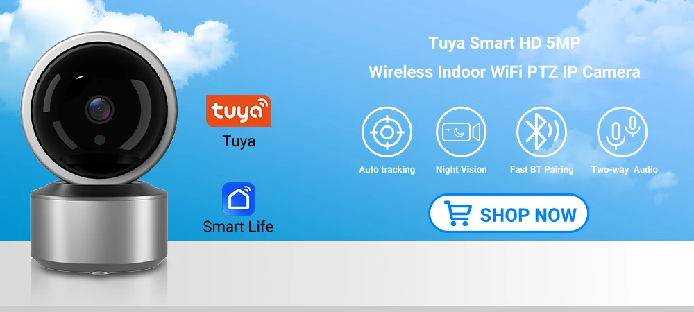 Tuya 5MP WiFi IP Camera Baby Monitor 360° PTZ Motion Detection 2 Way Audio Night Vision Supports TCP/IP/ONVIF Private Protocol