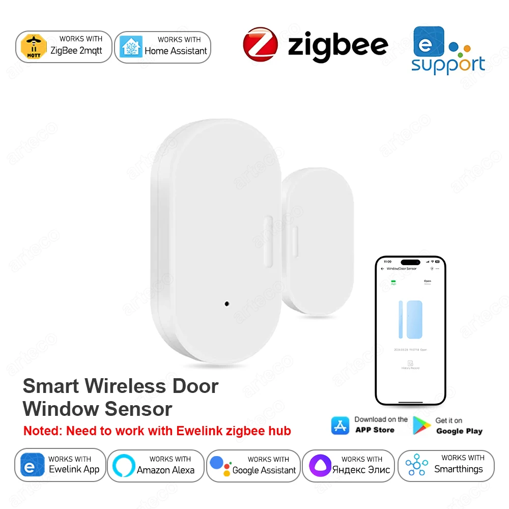 Zigbee Door Window Sensor Open Closed Detector Security Wireless Burglar Alarm Door Sensors Support Alexa Home Assistant Z2M