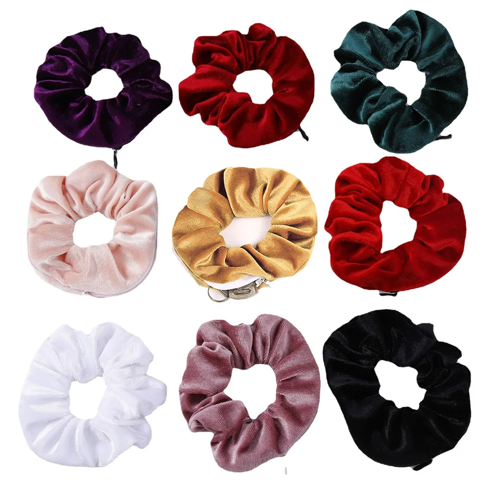Portable Hidden Safe Sight Secret Hair Tie Storage Case Hair Scrunchie With Zipper Hide Key Cash Jewelry For Travel Outdoor
