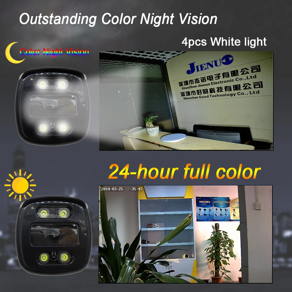 JIENUO AHD Camera Full Color Night Vision CCTV Security Surveillance 1080P Outdoor Waterproof Analog Digital Video 2mp Home Cam