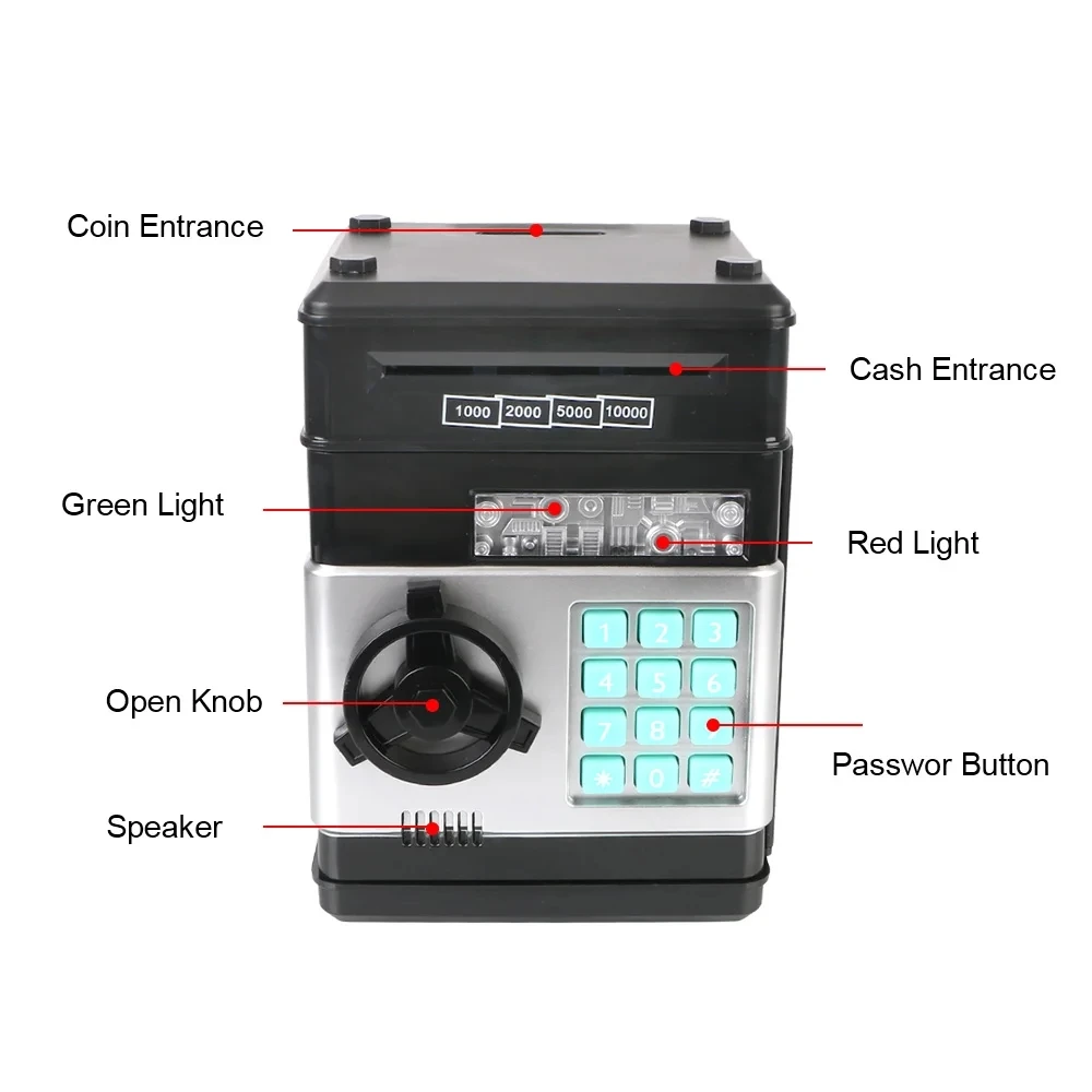 Money Box Piggy Bank ATM Password Automatic Electronic Piggy Cash Coin Saving Box ATM Bank Safe Box Deposit Banknote Gift