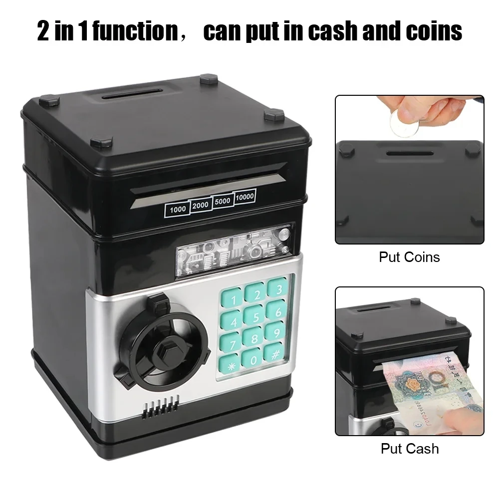 Money Box Piggy Bank ATM Password Automatic Electronic Piggy Cash Coin Saving Box ATM Bank Safe Box Deposit Banknote Gift