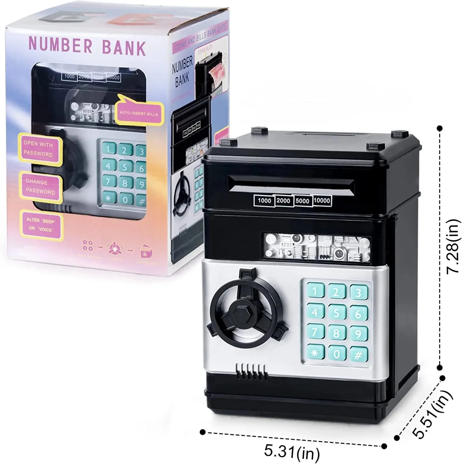 Money Box Piggy Bank ATM Password Automatic Electronic Piggy Cash Coin Saving Box ATM Bank Safe Box Deposit Banknote Gift
