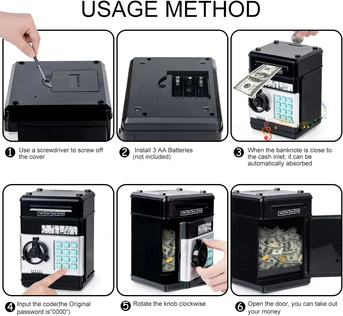 Money Box Piggy Bank ATM Password Automatic Electronic Piggy Cash Coin Saving Box ATM Bank Safe Box Deposit Banknote Gift