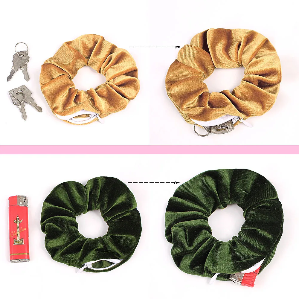 Portable Sight Secret Hair Tie Hidden Safe Storage Case Hair Scrunchie With Zipper Hide Key Cash jewelry For Travel Outdoor