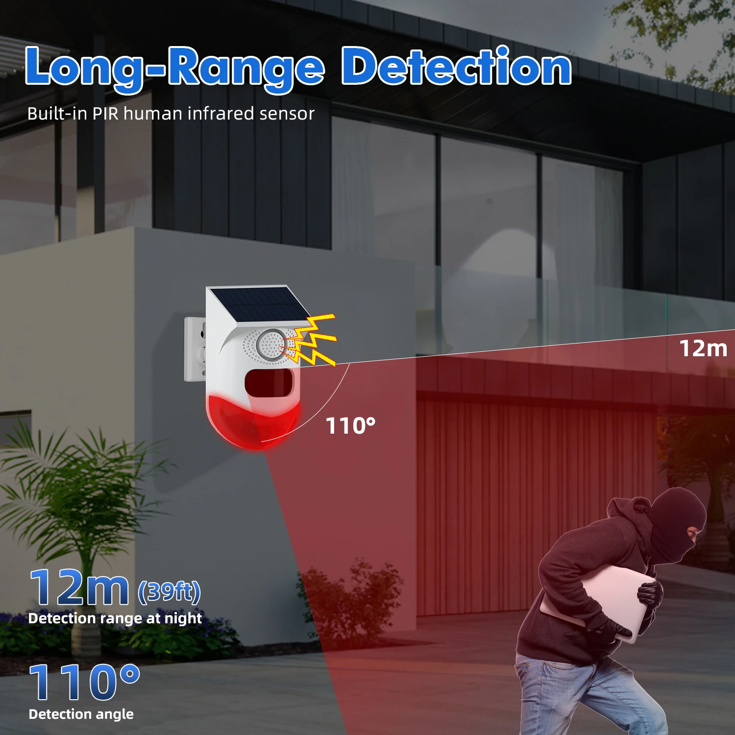 Independent Outdoor Solar Infrared Alarm 120dB Wireless Anti-theft Waterproof Animal Drive Outdoor Sound And Light Alarm Signal
