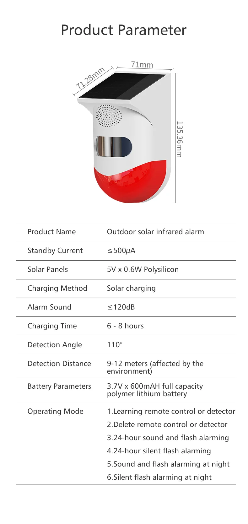 Independent Outdoor Solar Infrared Alarm 120dB Wireless Anti-theft Waterproof Animal Drive Outdoor Sound And Light Alarm Signal