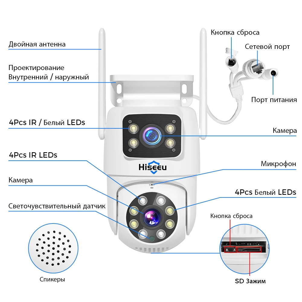 Hiseeu 3K 6MP Dual Lens WiFi CCTV Surveillance Kit Automatic Tracking Color Night Vision P2P 10CH NVR IP Cameras Security System