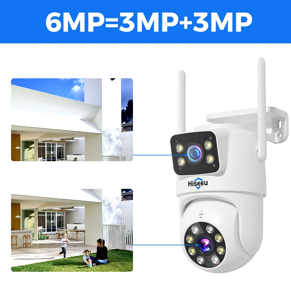 Hiseeu 3K 6MP Dual Lens WiFi CCTV Surveillance Kit Automatic Tracking Color Night Vision P2P 10CH NVR IP Cameras Security System