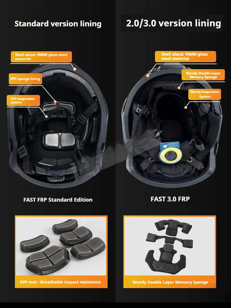Quick MH Tactical Helmet 1.5kg Fiberglass Wendy's Suspension Pad Helmet Outdoor Activity Protection Training Safety Riot Helmet