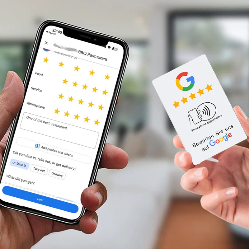 German Review Us On Google Tap Card NFC Ready To Be Activated Instantly Boost Business Reviews Google Review Tap NFC Card Tag