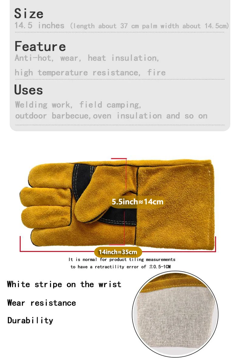 Leather Flame Retardant Gloves,방염장갑,Welding Gloves Heat Insulation Anti-cut Woodstove Fireplace Barbecue Baking Camping 용접