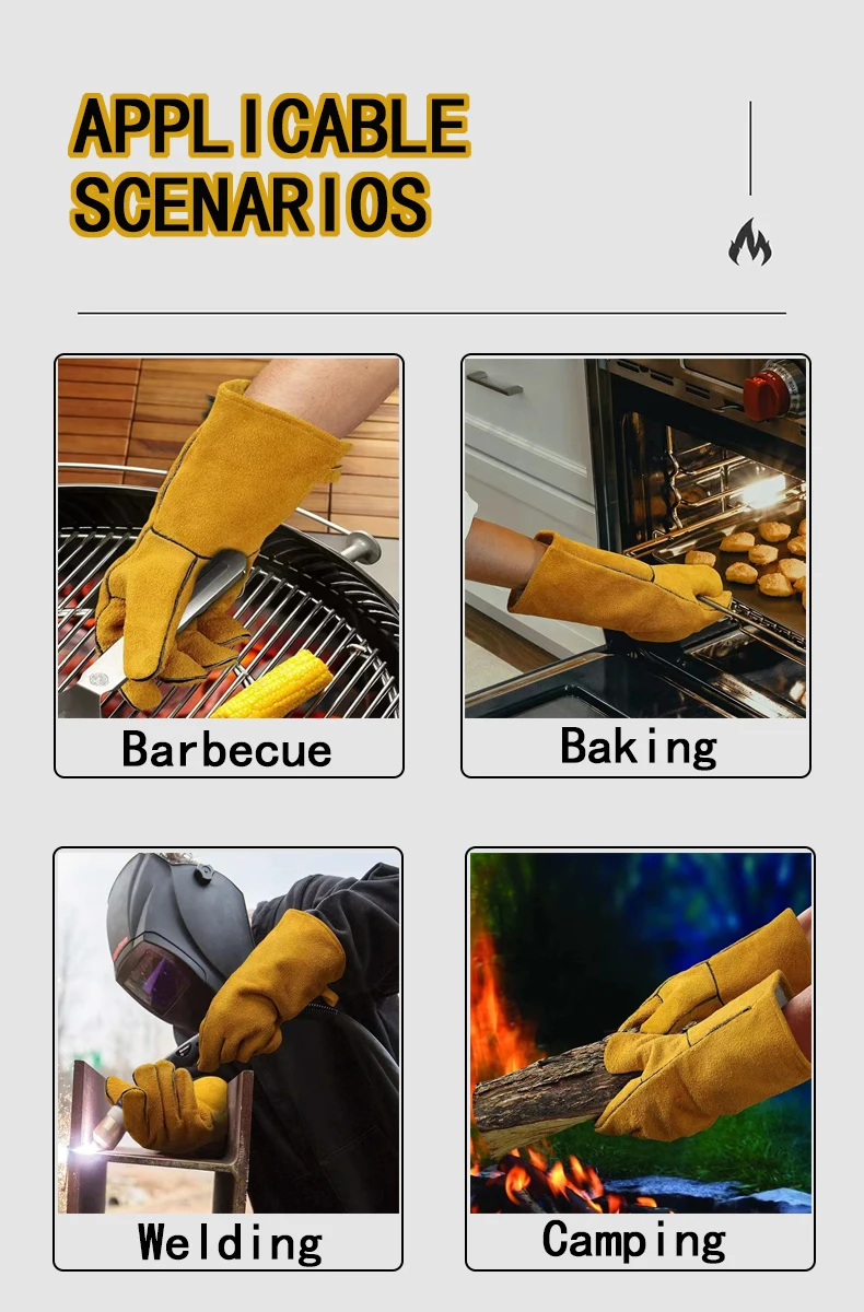 Leather Flame Retardant Gloves,방염장갑,Welding Gloves Heat Insulation Anti-cut Woodstove Fireplace Barbecue Baking Camping 용접