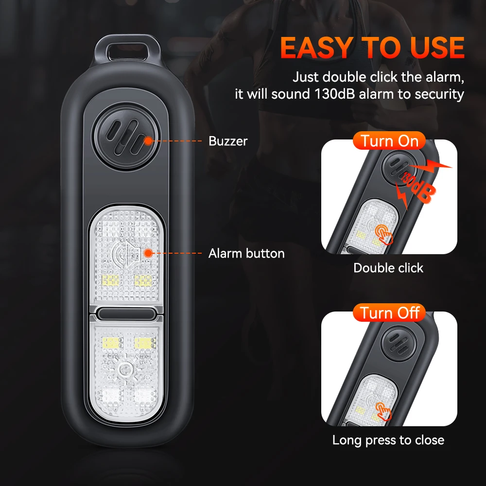 Hollarm Personal Safety Alarm Keychain 130dB for Women USB Rechargeable Protection Emergency LED Light Alarm for night running