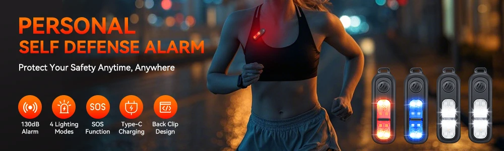Hollarm Personal Safety Alarm Keychain 130dB for Women USB Rechargeable Protection Emergency LED Light Alarm for night running