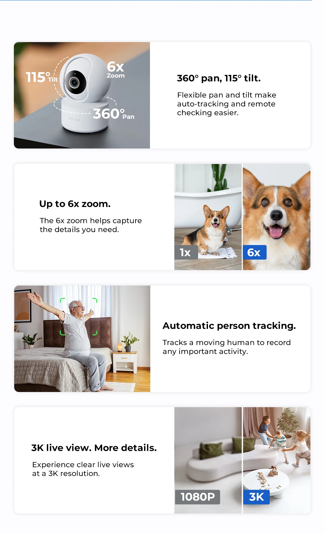 IMILAB Baby Monitor Indoor Security Camera with AI Detection Night Vision 2-Way Audio 360° PTZ Compatible with Xiaomi Home App