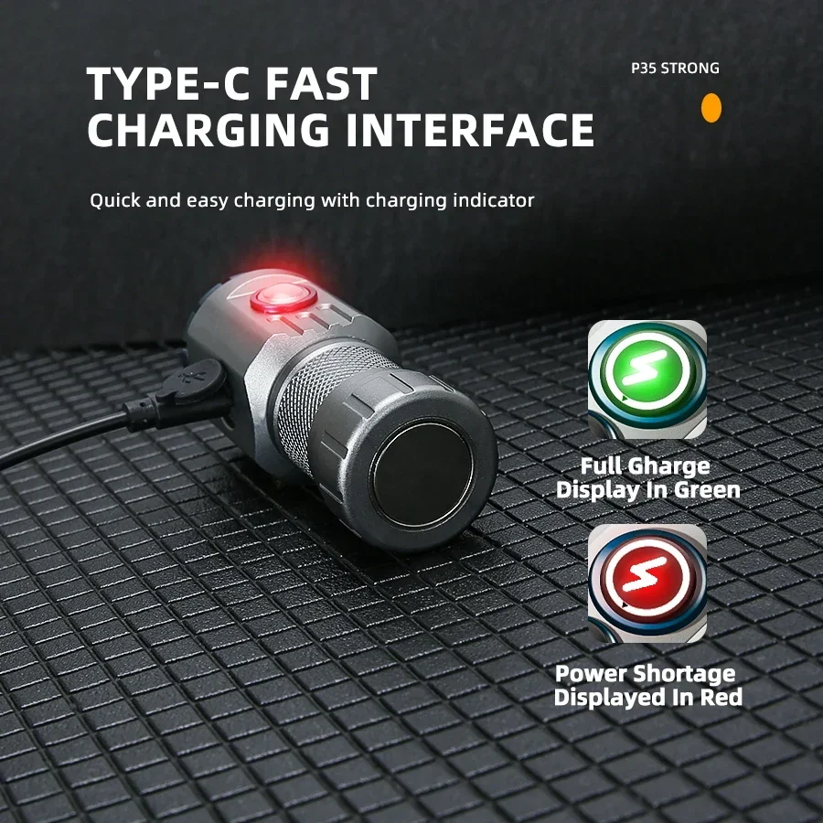 Mini EDC Flashlight 2000LM 18350 Battery USB Rechargeable LED Flashlight with Tail Magnet RGB Side Lamp Camping Emergency Lamp