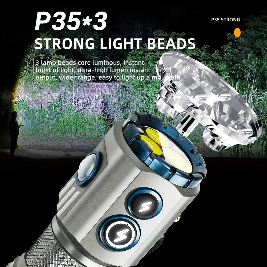 Mini EDC Flashlight 2000LM 18350 Battery USB Rechargeable LED Flashlight with Tail Magnet RGB Side Lamp Camping Emergency Lamp