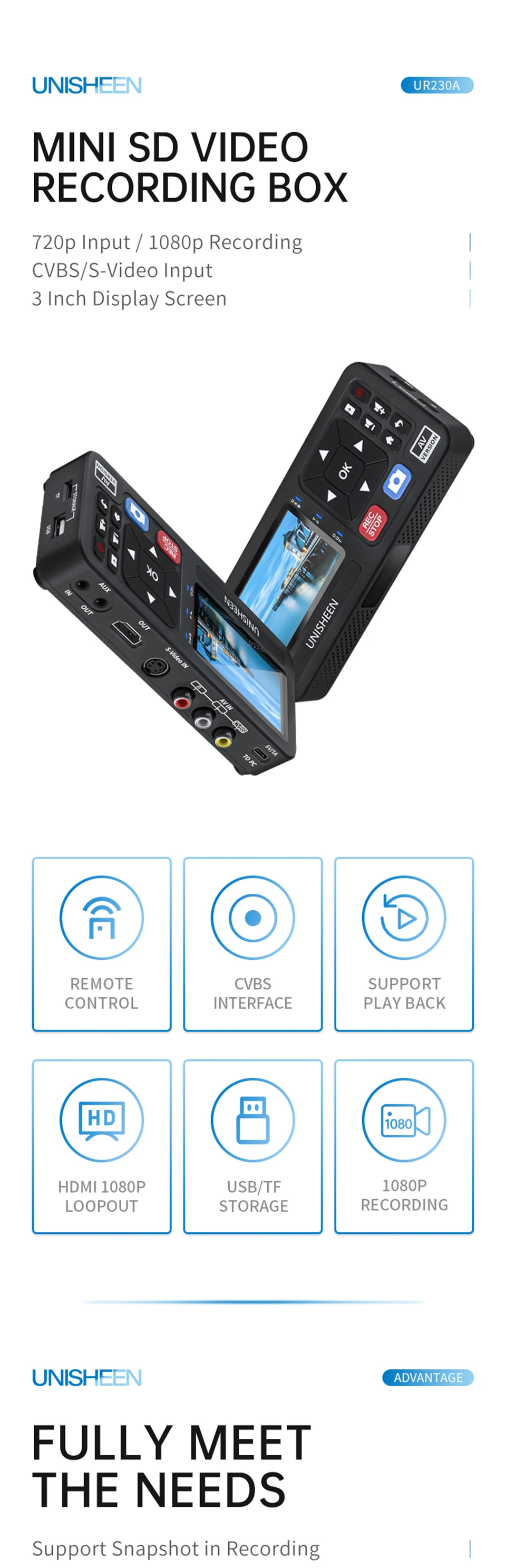 UNISHEEN Old Camcorder Converter Casette MP3 Reel Mini Small VHS Tape to Flash Digital Video Camera Recorder with 3" Screen