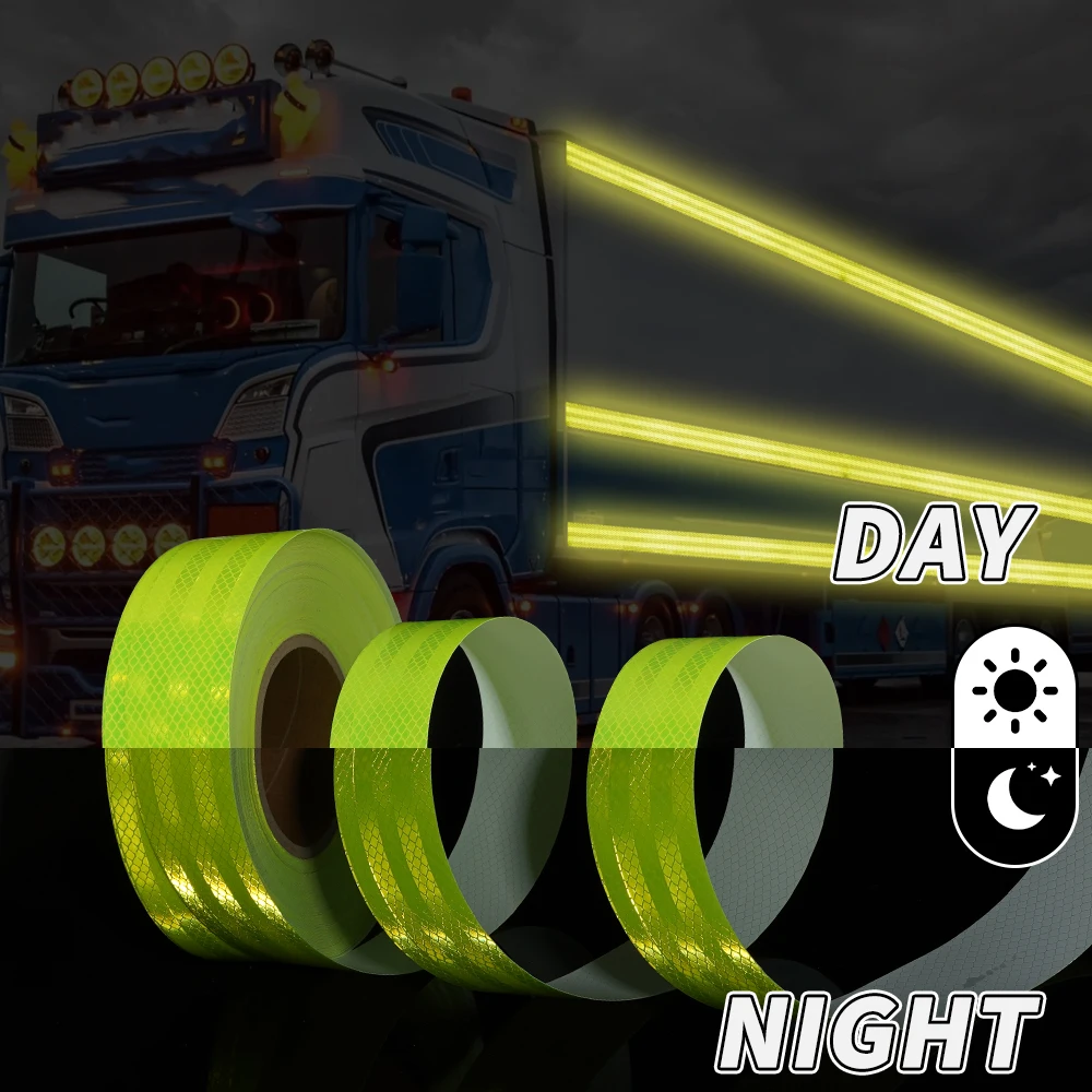 5cm*1/3/5M PET Truck Reflective Tapes Fluorescent Green High Reflection Safety Caution Road Warning Reflectors Film For Vehicle