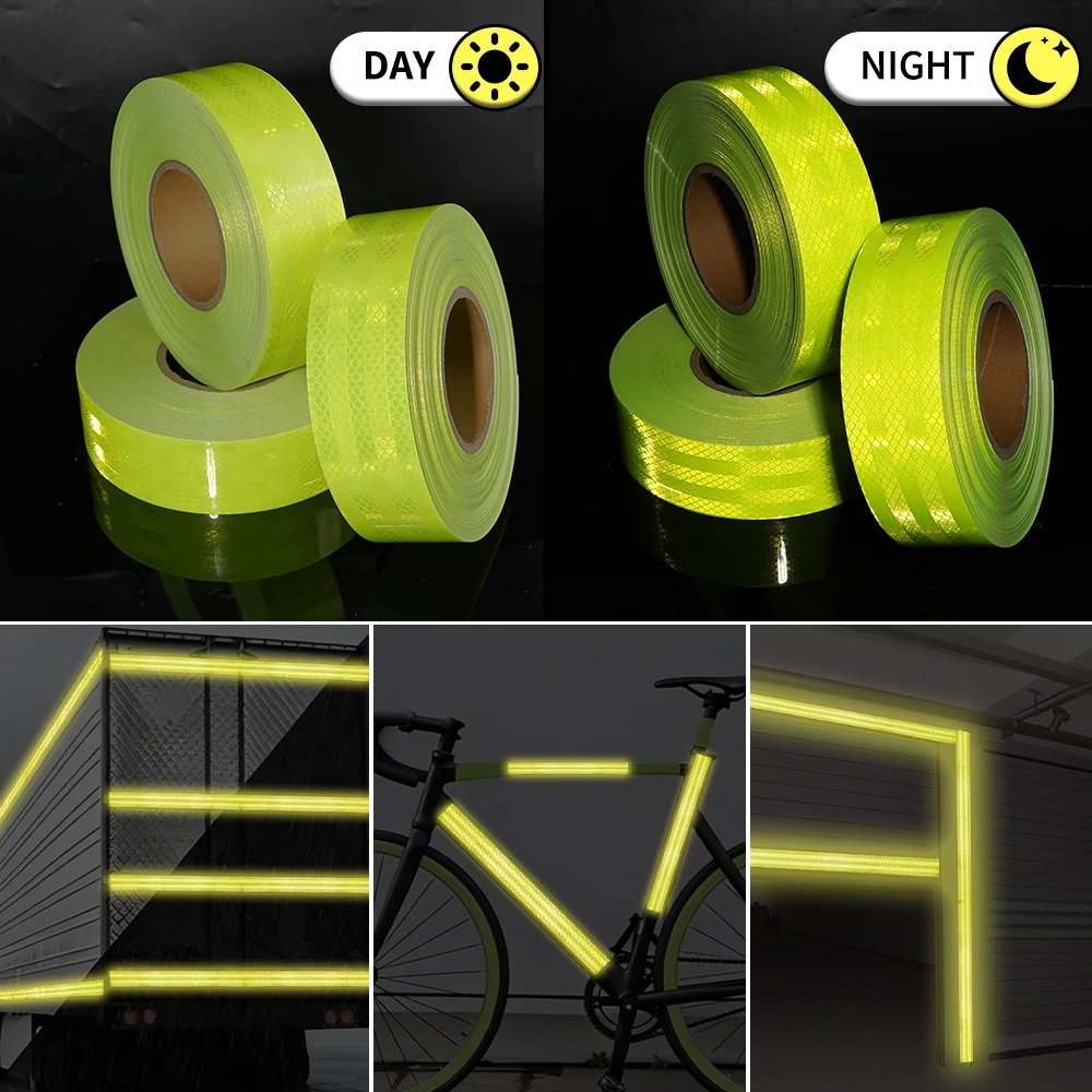 5cm*1/3/5M PET Truck Reflective Tapes Fluorescent Green High Reflection Safety Caution Road Warning Reflectors Film For Vehicle