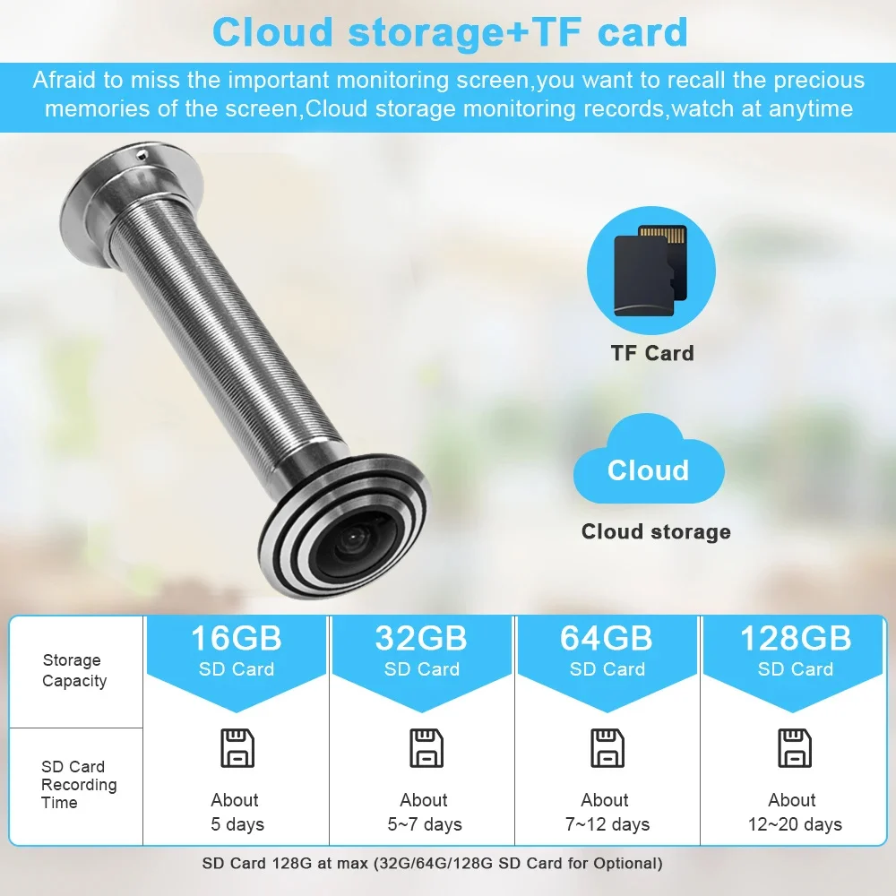 5G 2.4G WIFI 16MM Tuya Wifi Door Eye Camera Mini Peephole Door WifI IP Camera 1.66MM Wide Angle FishEye Audio TF Card Slot
