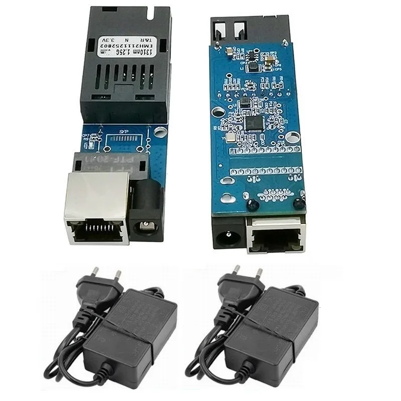 1Pair Mini Gigabit Fiber Optical Media Converter 100/1000Mbps Optic Transceiver SC to RJ45 Ethernet Switch 20Km With EU Power