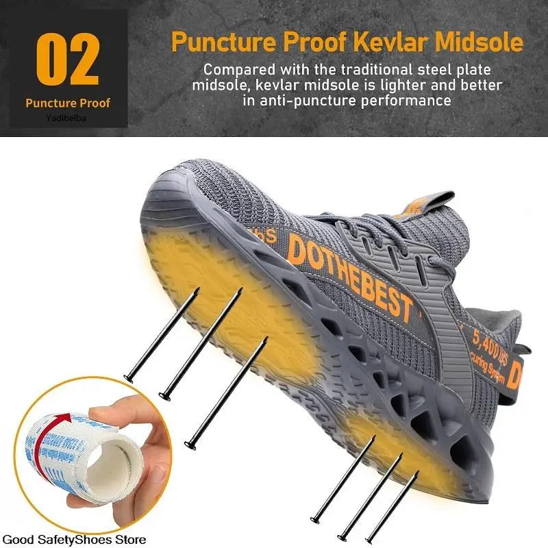 Safety Shoes Men For Work Sneakers Women Men Steel Toe Work Shoes Security Protective Shoes Lightweight Anti-Smash Anti-Puncture