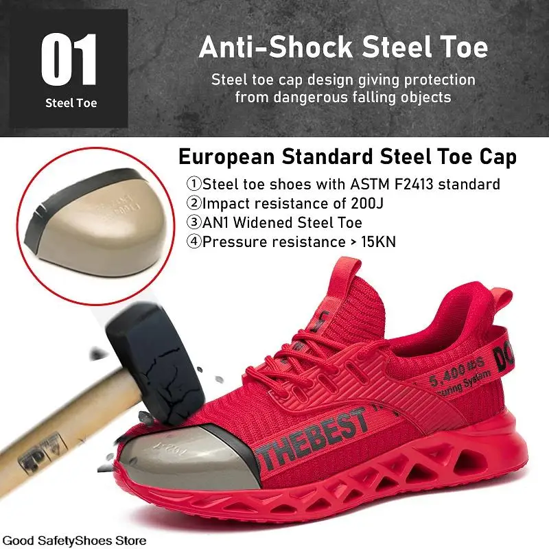 Safety Shoes Men For Work Sneakers Women Men Steel Toe Work Shoes Security Protective Shoes Lightweight Anti-Smash Anti-Puncture