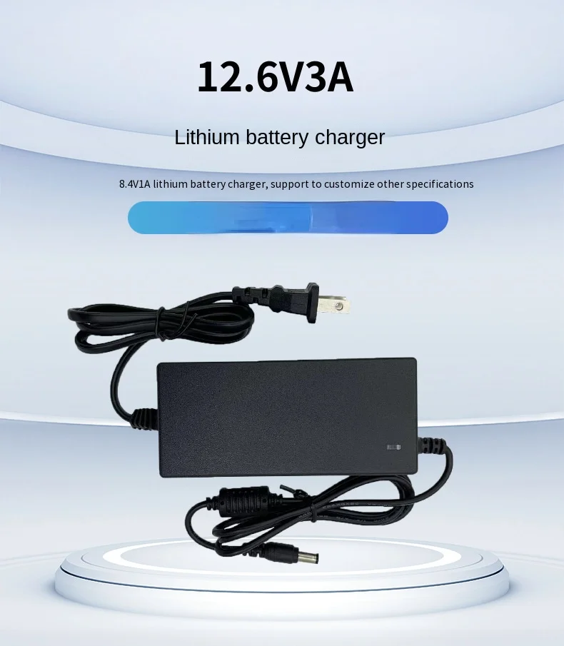 12.6V 3A Lithium Battery Charger 3 Series Lithium Battery 12V DC Battery Charger 5.5 X 2.5mm + AC Power Cable 50/60 Hz