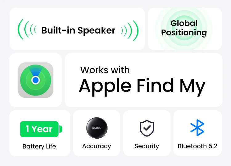 UGREEN Finder Security SmartTrack Link Smart Tag With Apple Find My Key Bluetooth GPS Tracker For Earbud Luggage MFi Finder IOS