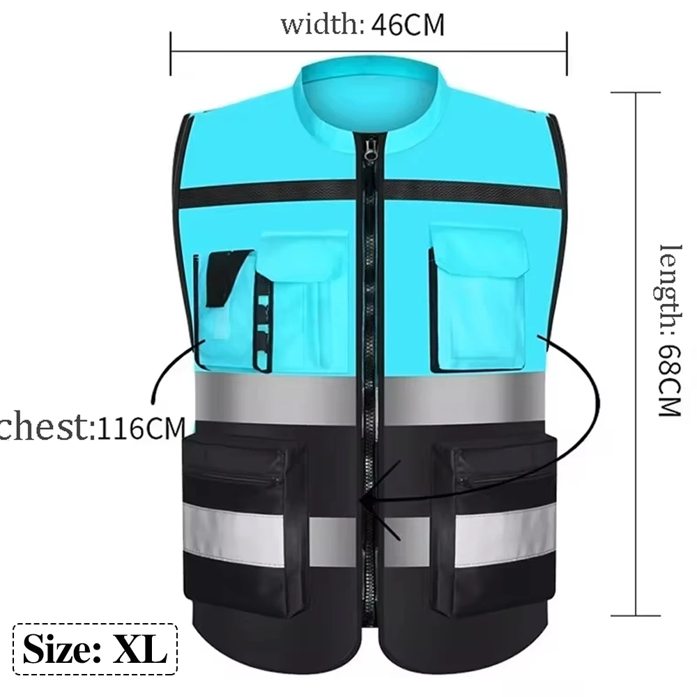 Custom Logo Safety Vest for Construction Work Two Tone High Visibillity Workwear Vest with Pockets and Zipper