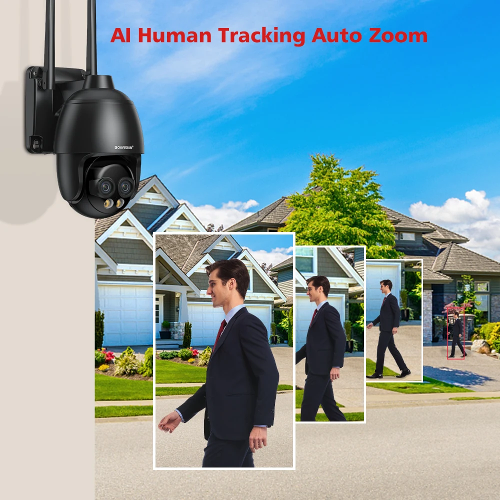 HD 8MP WIFI/4G SIM Card/POE Surveillance Camera 10X Digital Zoom AI Humanoid Detection Auto Tracking 2.8mm 8mm Dual Lens Camera