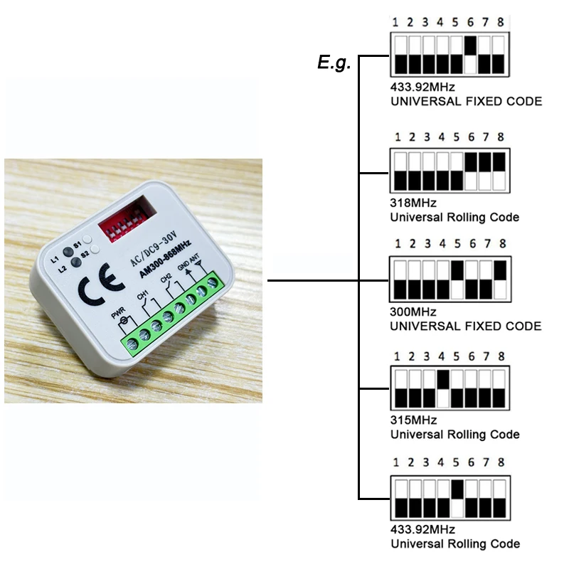 Universal Garage Door Gate Remote Control Receiver 300 a 868 MHz Receiver AC/DC9-30V Gate Controller Opener Transmitter