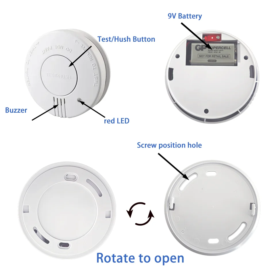 CCEsafety SA10 Smoke Detector 9V Replaceable Battery Fire Alarm Smoke Sensor Hush Button For Home Apartment Rental CE EN14604