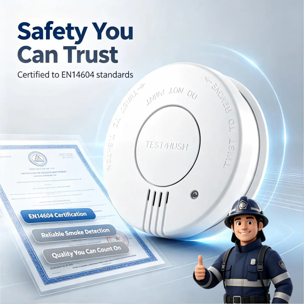 CCEsafety SA10 Smoke Detector 9V Replaceable Battery Fire Alarm Smoke Sensor Hush Button For Home Apartment Rental CE EN14604