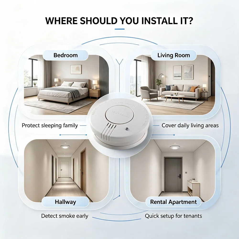 CCEsafety SA10 Smoke Detector 9V Replaceable Battery Fire Alarm Smoke Sensor Hush Button For Home Apartment Rental CE EN14604