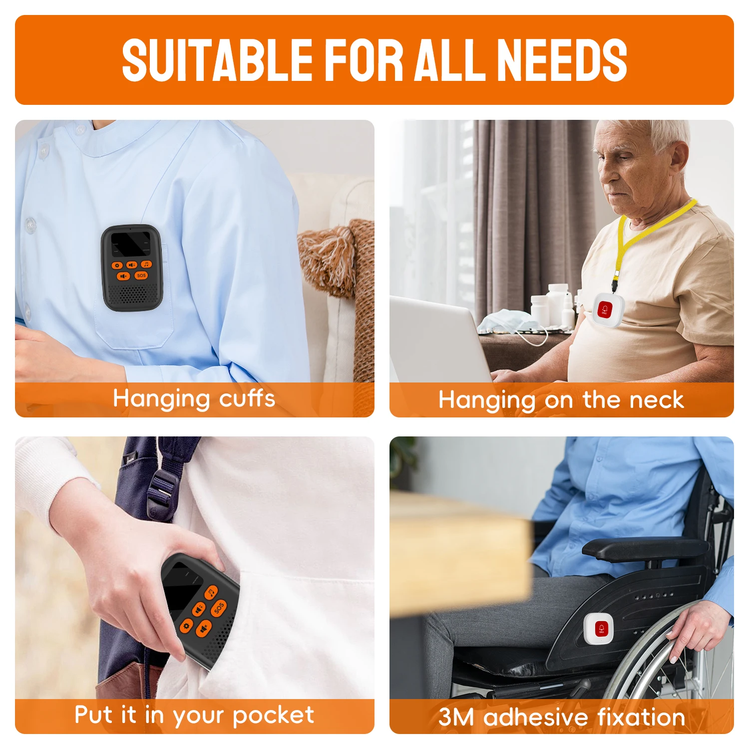 SOS Watch Caregiver Pager Wireless Medical Call Button Surveillance Elderly SOS Alarms Vibration Pager Digital Display Call Bell