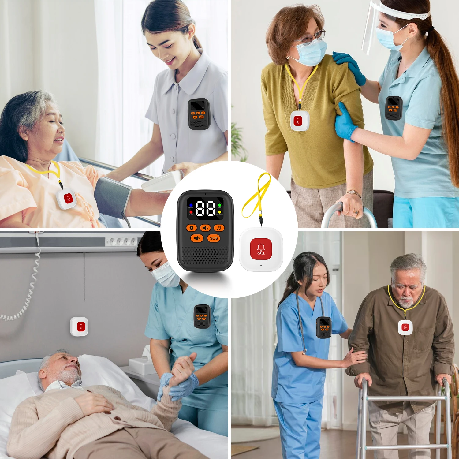 SOS Watch Caregiver Pager Wireless Medical Call Button Surveillance Elderly SOS Alarms Vibration Pager Digital Display Call Bell