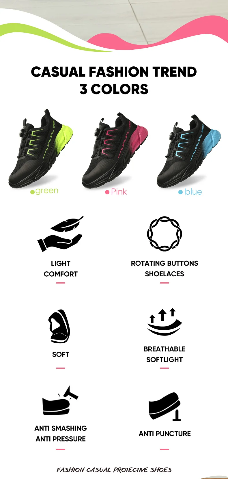 Indestructible Women's Steel Toe Work Safety Shoes Anti-smash Anti-Punctur Breathable Work Factory Shoes Women's Work Shoes