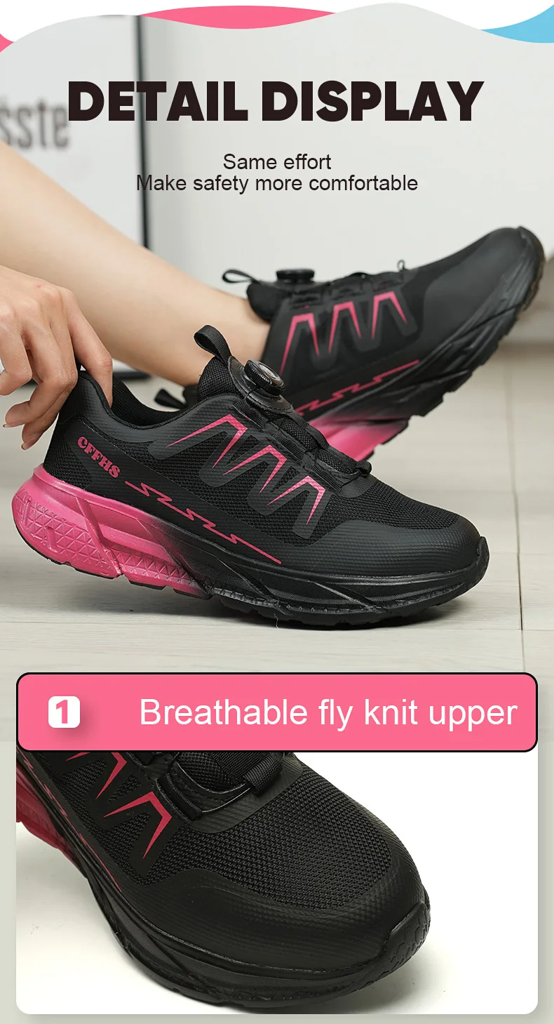 Indestructible Women's Steel Toe Work Safety Shoes Anti-smash Anti-Punctur Breathable Work Factory Shoes Women's Work Shoes