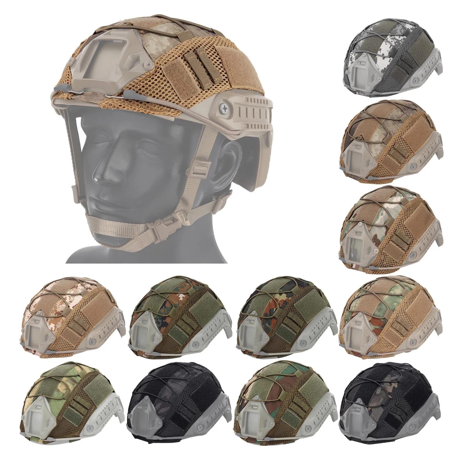BOOIU Tactical Helmet Cover for MH PJ BJ OPS-Core Fast Helmet Hunting CS Camo Airsoft Paintball Helmet Cover with Elastic Cord